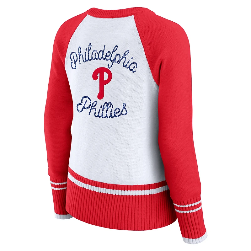 Women's WEAR by Erin Andrews White Philadelphia Phillies Colorblock Raglan Sweater