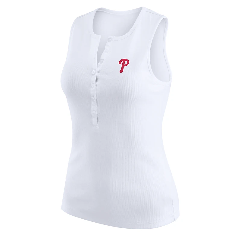Women's WEAR by Erin Andrews White Philadelphia Phillies Rib-Knit Henley Tank Top