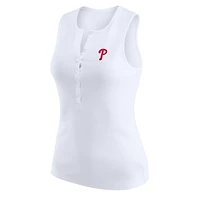 Women's WEAR by Erin Andrews White Philadelphia Phillies Rib-Knit Henley Tank Top