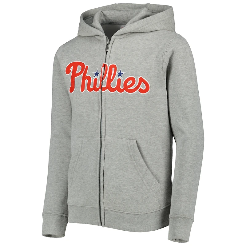 Chandail à capuchon en molleton glissière pleine longueur pour jeune Phillies de Philadelphie gris chiné