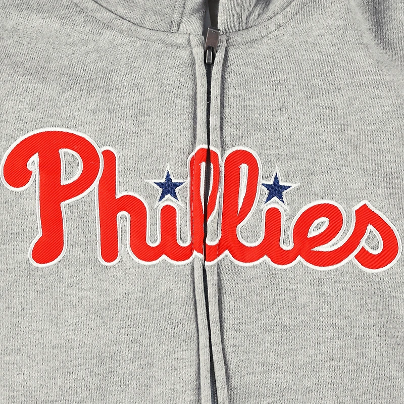 Chandail à capuchon en molleton glissière pleine longueur pour jeune Phillies de Philadelphie gris chiné