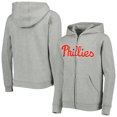 Chandail à capuchon en molleton glissière pleine longueur pour jeune Phillies de Philadelphie gris chiné