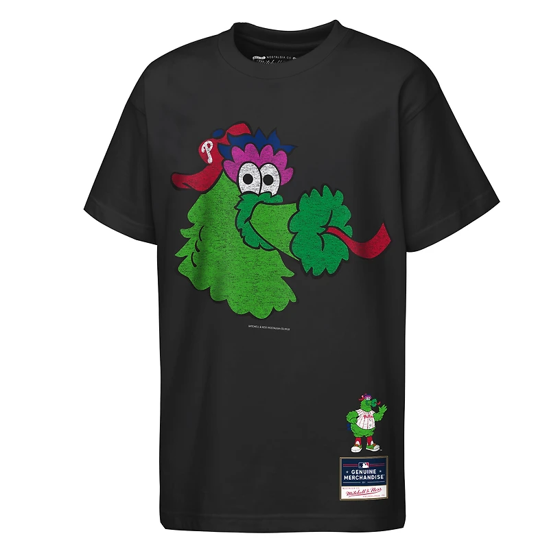 T-shirt Mitchell & Ness noir pour jeunes, mascotte des Phillies de Philadelphie, grand visage