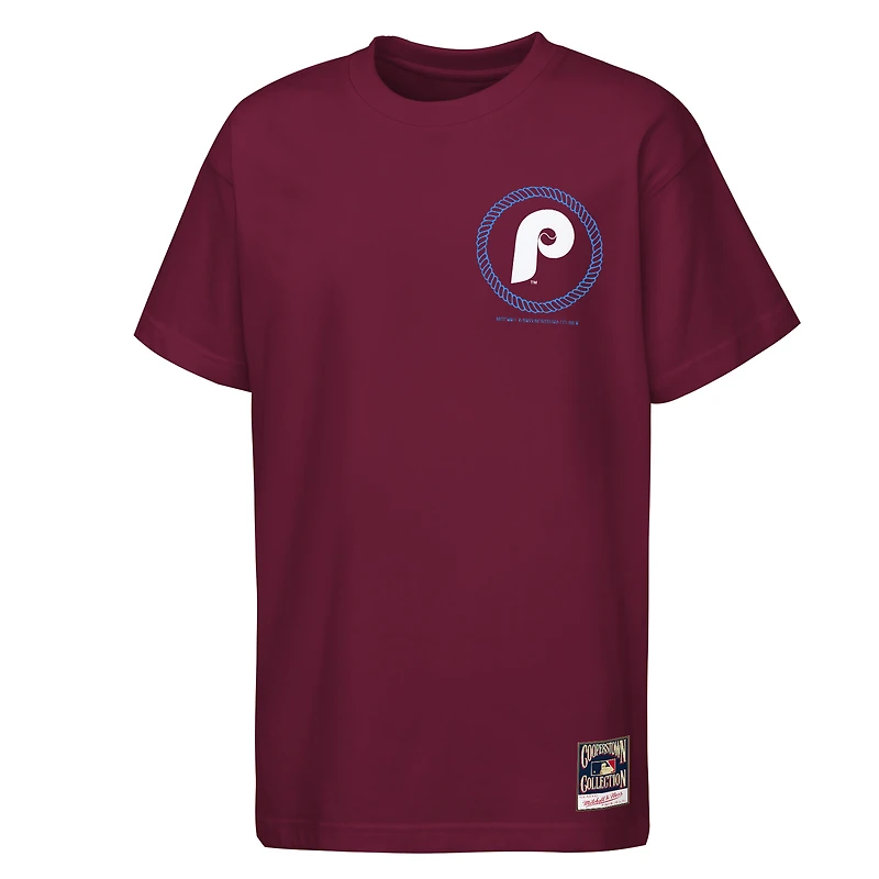 Youth Mitchell & Ness Burgundy Philadelphia Phillies Cooperstown Rodeo Rope T-Shirt