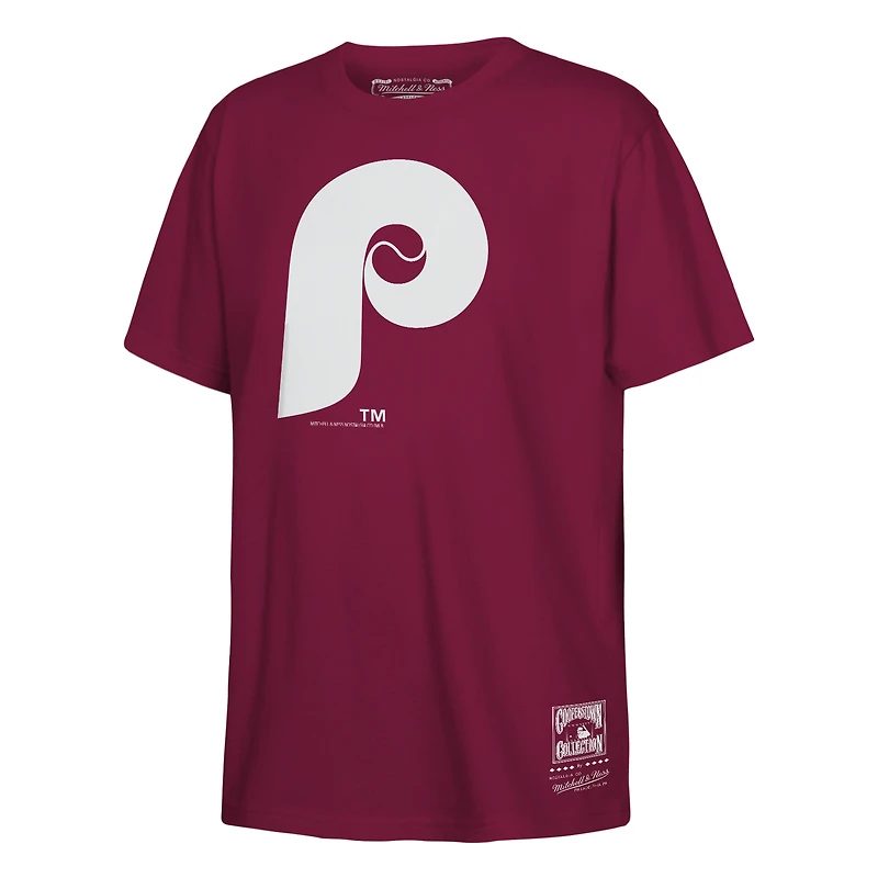 T-shirt Mitchell & Ness bordeaux pour enfant, logo rétro des Phillies de Philadelphie