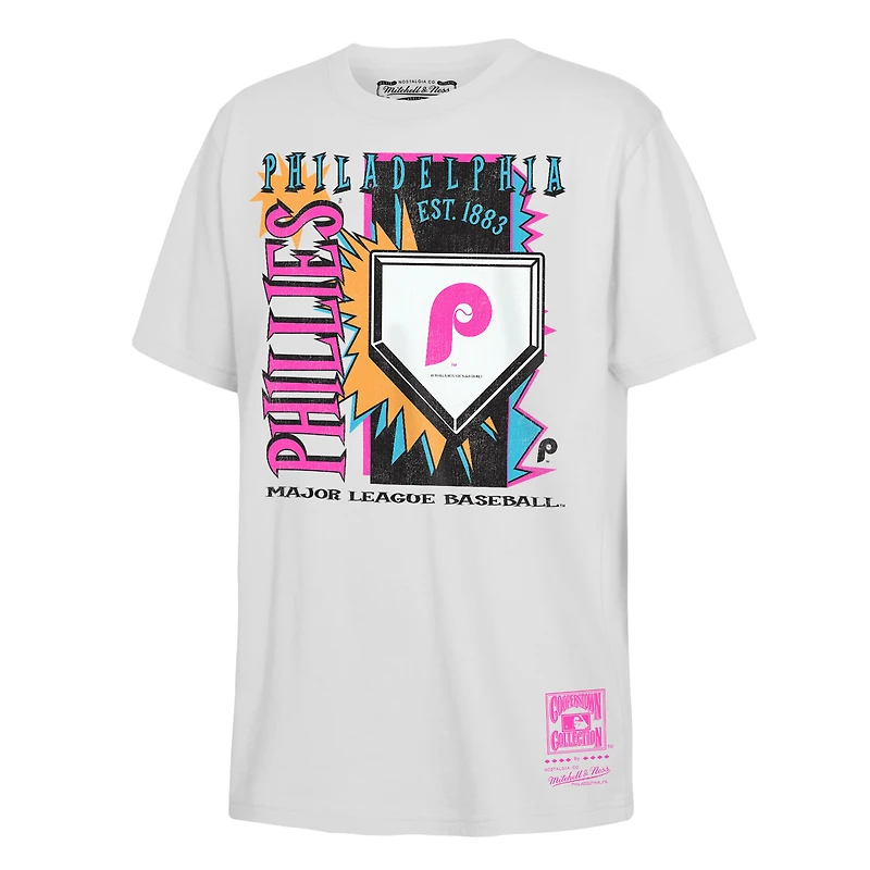 Youth Mitchell & Ness White Philadelphia Phillies Cooperstown Neon Field Shock T-Shirt