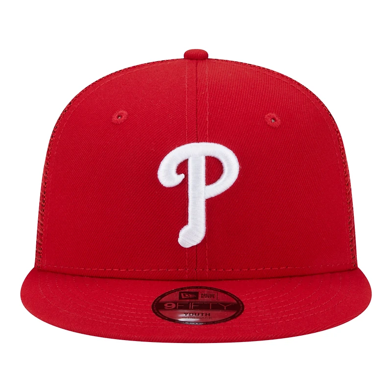 Youth New Era Red Philadelphia Phillies 9FIFTY Trucker Snapback Hat