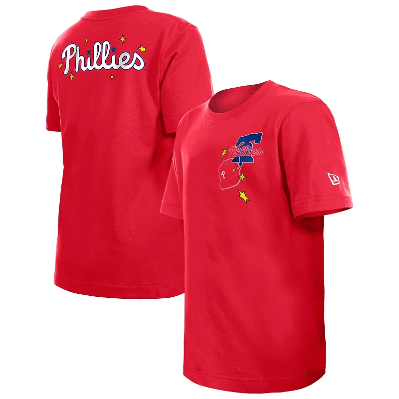 T-shirt rouge New Era pour jeunes avec étoiles et casquette des Philadelphia Phillies