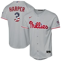 Youth Nike Bryce Harper Gray Philadelphia Phillies USA 250 Fourth of July Road Replica Jersey