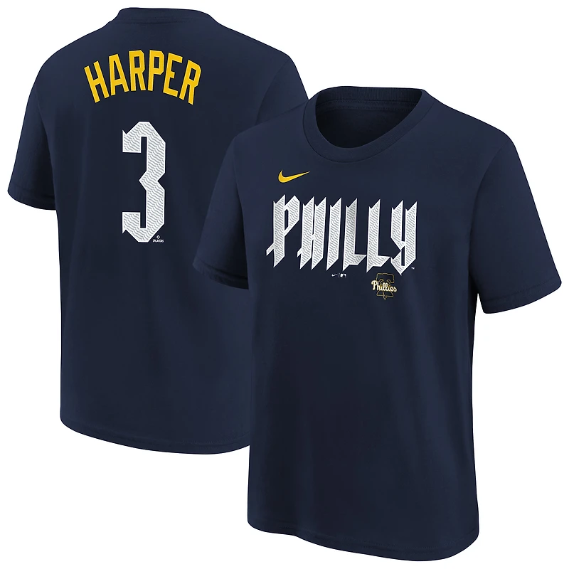 T-shirt Nike Bryce Harper pour jeunes des Phillies de Philadelphie Fuse City Connect avec nom et numéro, bleu marine