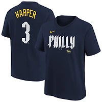 T-shirt Nike Bryce Harper pour jeunes des Phillies de Philadelphie Fuse City Connect avec nom et numéro, bleu marine