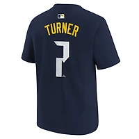 T-shirt Nike pour enfant Trea Turner bleu marine Philadelphia Phillies City Connect avec nom et numéro