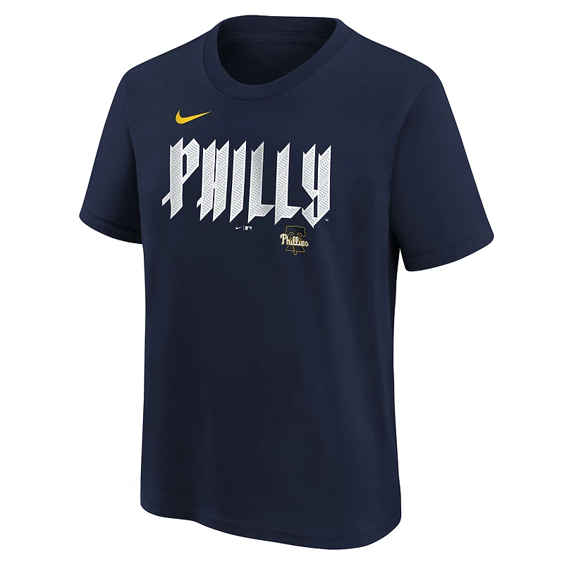 T-shirt Nike Trea Turner bleu marine pour jeune, Philadelphia Phillies Fuse City Connect, avec nom et numéro