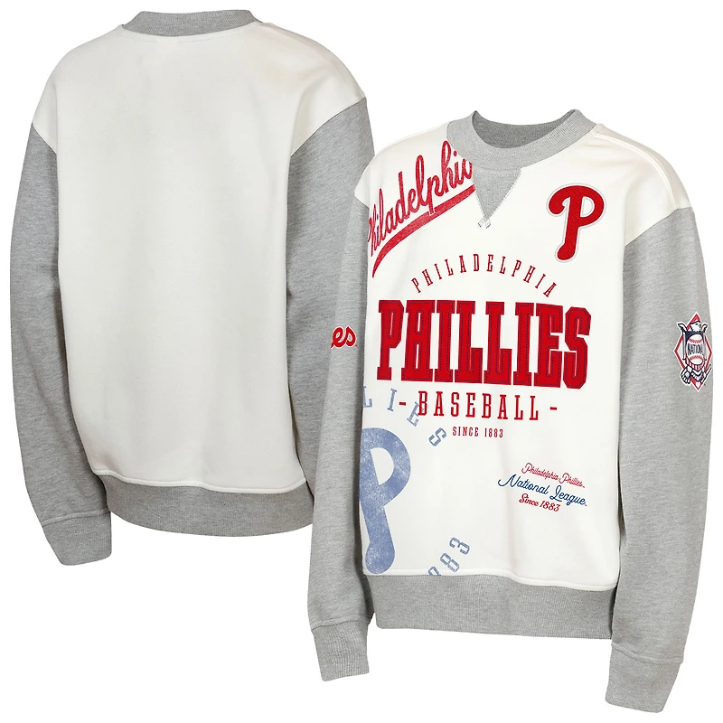 Sweat-shirt en polaire Youth Outerstuff crème/gris Philadelphia Phillies Big League Power Hit