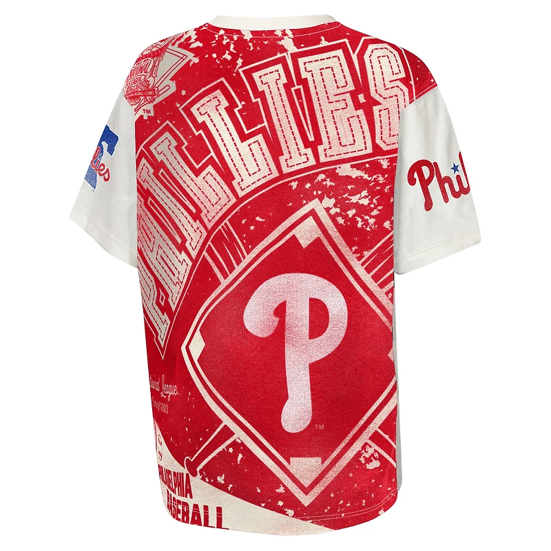 Youth Outerstuff Cream Philadelphia Phillies Big League Top Player Bold All-Over-Print T-Shirt