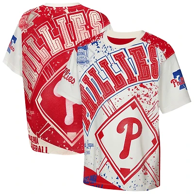 T-shirt Youth Outerstuff Cream Philadelphia Phillies Big League Top Player Bold All-Over Print