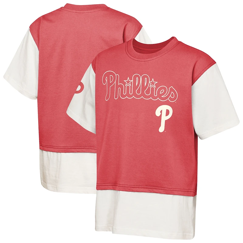 Youth Outerstuff  Red/Cream Philadelphia Phillies Ultimate Pastels Premium Double Run T-Shirt