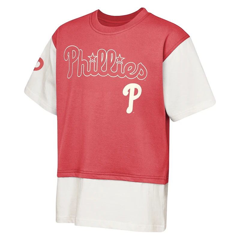 T-shirt Outerstuff rouge/crème Philadelphia Phillies Ultimate Pastels Premium Double Run pour jeunes