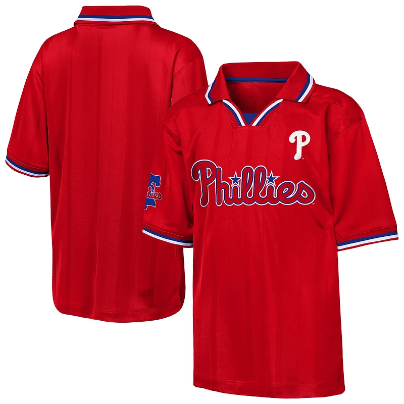 Youth Outerstuff Red Philadelphia Phillies Y2 Tech Stadium Fashion Collar T-Shirt