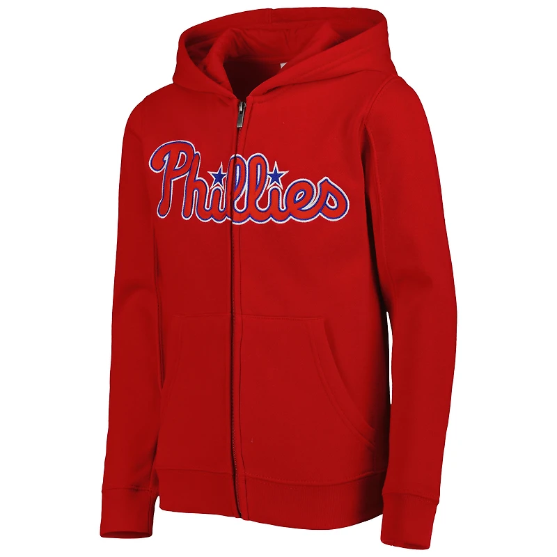 Chandail à capuchon en molleton glissière pleine longueur pour jeune des Phillies de Philadelphie rouge