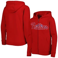 Chandail à capuchon en molleton glissière pleine longueur pour jeune des Phillies de Philadelphie rouge