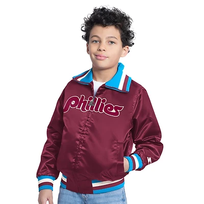 Veste universitaire zippée Youth Starter bordeaux Philadelphia Phillies The Captain Jr. Collection Cooperstown