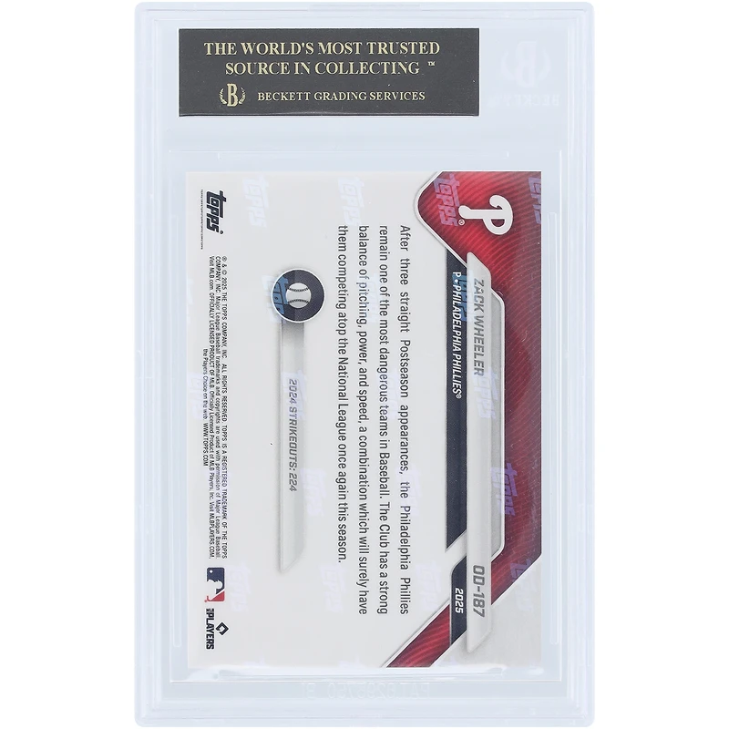 Zack Wheeler Philadelphia Phillies 2025 Topps Now Road to Opening Day Black Label #OD-187 BGS Authenticated 10 Card - 10,10,10,10 Subgrades