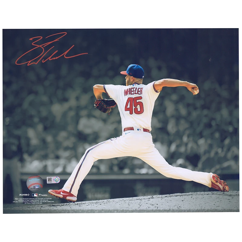 Photographie autographiée de 11"x 14" de Zack Wheeler des Philadelphia Phillies