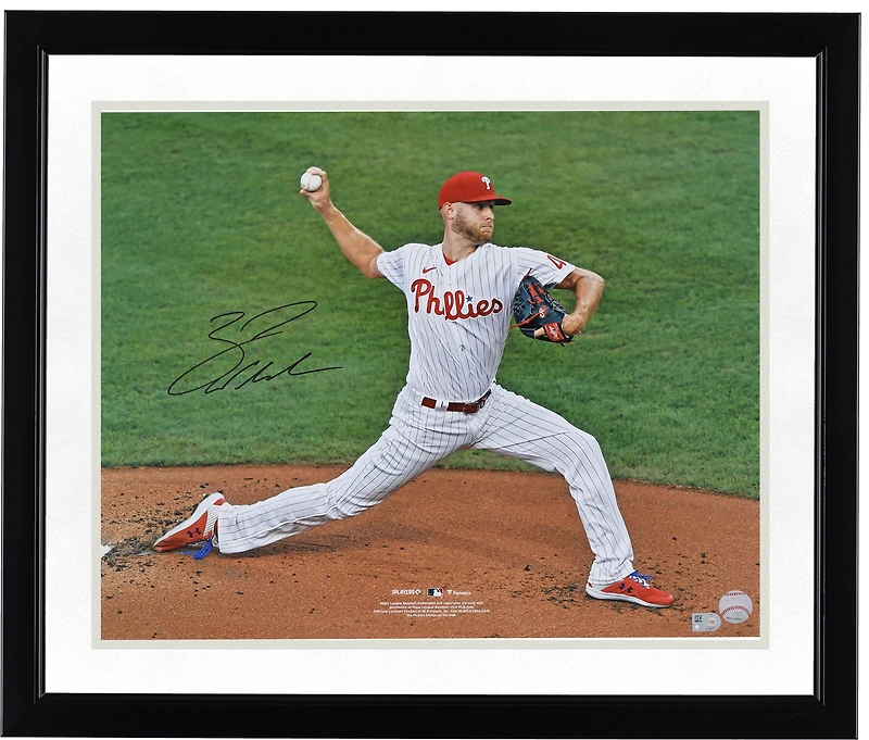 Photo de lanceur des Phillies de Philadelphie, autographiée, format 16" x 20", rayures.
