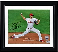 Photographie de lancer à rayures autographiée de 20,3 x 25,4 cm de Zack Wheeler des Philadelphia Phillies