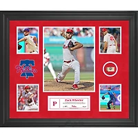 Collage encadré de 5 photos de Zack Wheeler des Philadelphia Phillies avec un morceau de balle utilisé lors du match