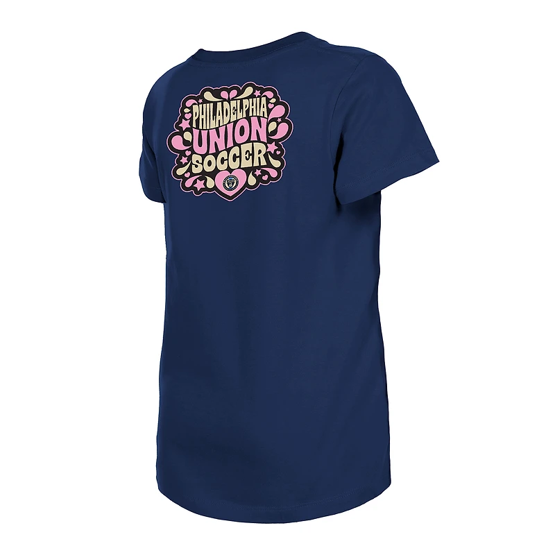 T-shirt bleu marine Philadelphia Union Bubble Heart pour fille New Era Youth