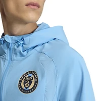 Men's adidas  Light Blue Philadelphia Union Tiro Travel Full-Zip Hooded Windbreaker