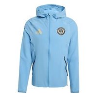 Men's adidas  Light Blue Philadelphia Union Tiro Travel Full-Zip Hooded Windbreaker