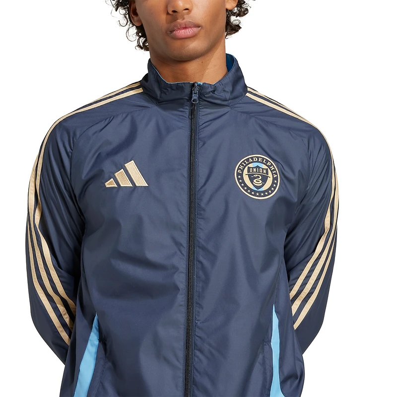 Men's adidas Navy/Light Blue Philadelphia Union 2025 Anthem Reversible Full-Zip Jacket