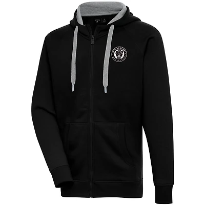 Men's Antigua  Black Philadelphia Union Brushed Metallic Victory Raglan Full-Zip Hoodie