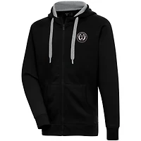 Men's Antigua  Black Philadelphia Union Brushed Metallic Victory Raglan Full-Zip Hoodie