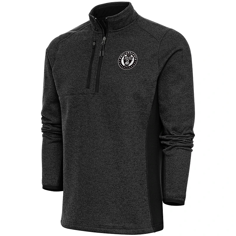 Men's Antigua  Heather Black Philadelphia Union Brushed Metallic Course Quarter-Zip Top