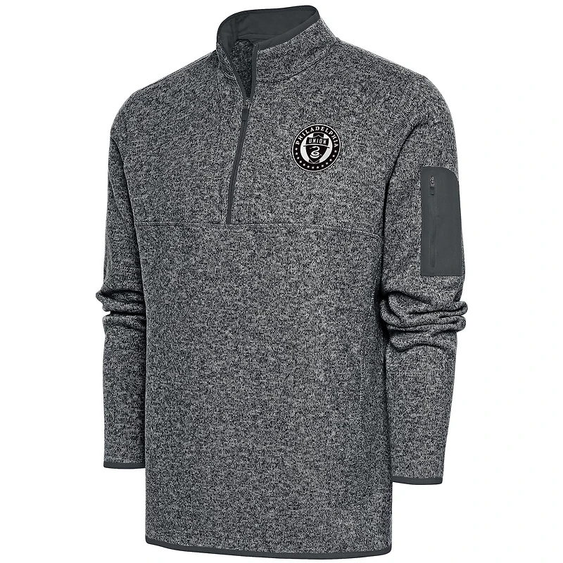Men's Antigua  Heather Gray Philadelphia Union Brushed Metallic Fortune Quarter-Zip Jacket