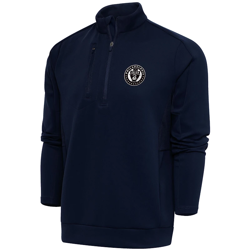 Men's Antigua  Navy Philadelphia Union Brushed Metallic Generation Quarter-Zip Top