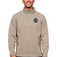 Men's Antigua Oatmeal Philadelphia Union Primary Team Logo Course Quarter-Zip Pullover Top