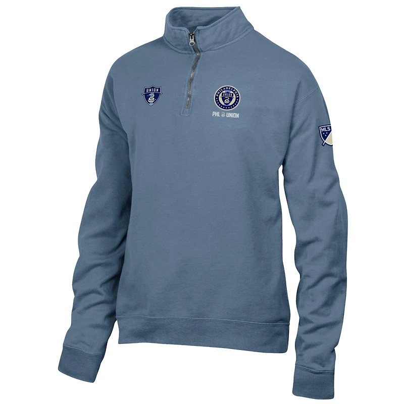 Men's Blue Philadelphia Union Logo ComfortWash Fleece Quarter-Zip Jacket