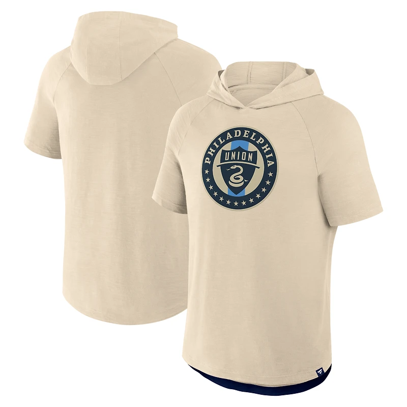 Men's Fanatics Gold Philadelphia Union Hat Trick Stadium Slub Raglan Short Sleeve Pullover Hoodie