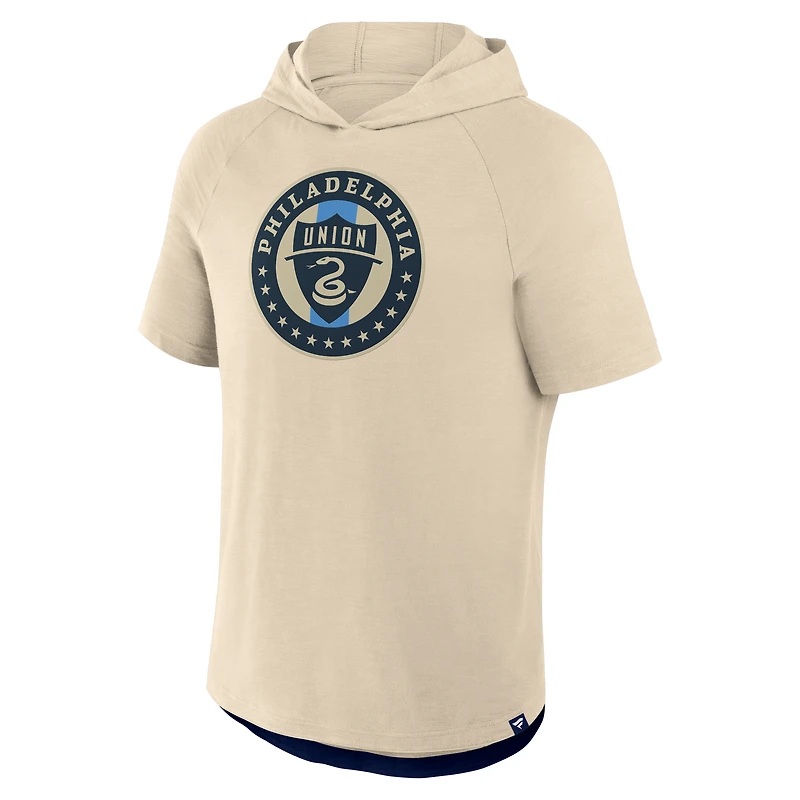 Men's Fanatics Gold Philadelphia Union Hat Trick Stadium Slub Raglan Short Sleeve Pullover Hoodie
