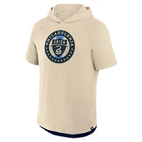 Men's Fanatics Gold Philadelphia Union Hat Trick Stadium Slub Raglan Short Sleeve Pullover Hoodie