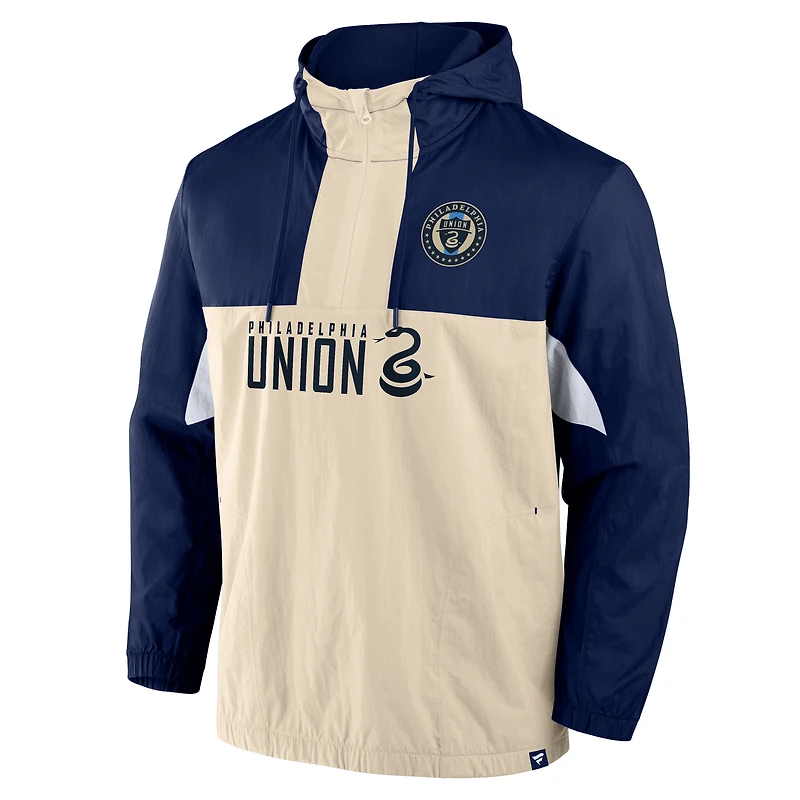Men's Fanatics Navy Philadelphia Union Free Kick Woven Quarter-Zip Hoodie Jacket