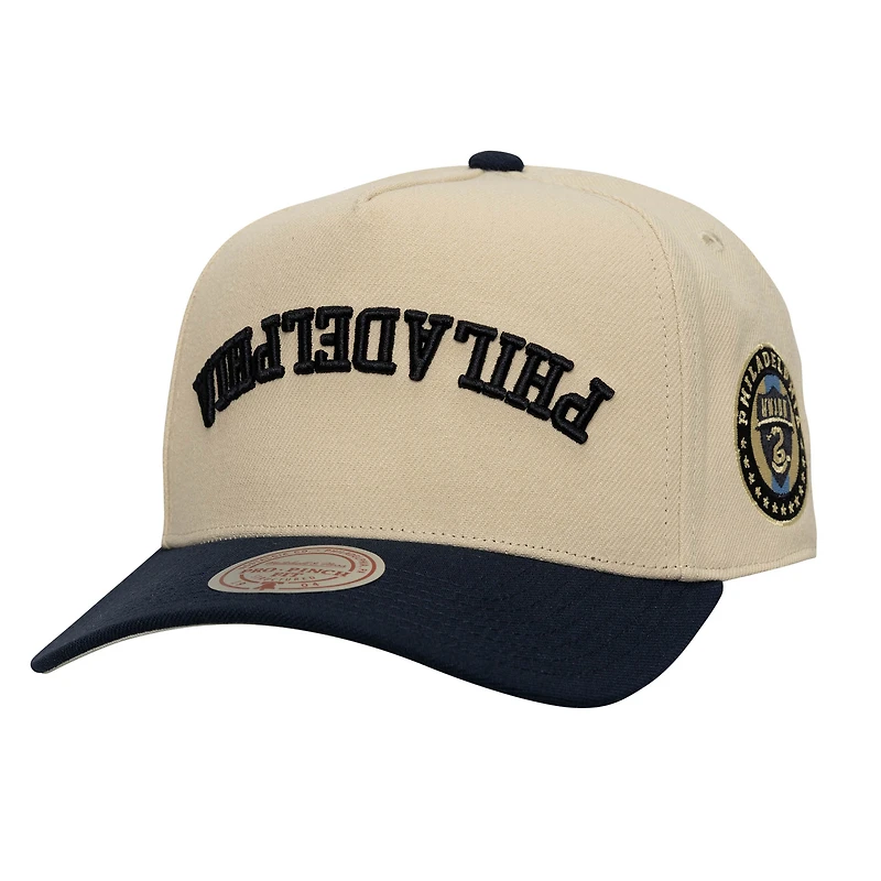 Men's Mitchell & Ness Cream/Navy Philadelphia Union Upside Down Pro Pinch Snapback Hat