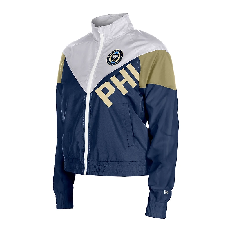 Veste coupe-vent zippée courte Philadelphia Union Leisure bleu marine 5th & Ocean by New Era pour femme