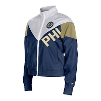 Veste coupe-vent zippée courte Philadelphia Union Leisure bleu marine 5th & Ocean by New Era pour femme