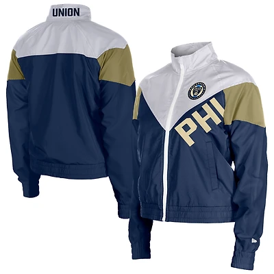 Veste coupe-vent zippée courte Philadelphia Union Leisure bleu marine 5th & Ocean by New Era pour femme